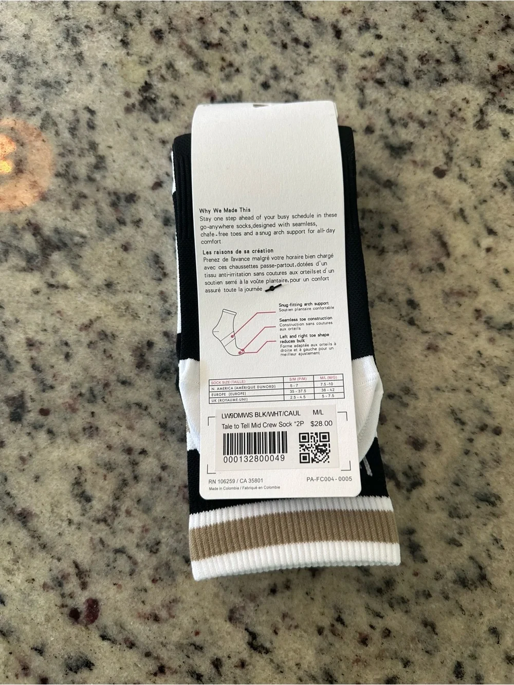 lululemon Tale to Tell Mid Crew Socks - White, Black, Tan